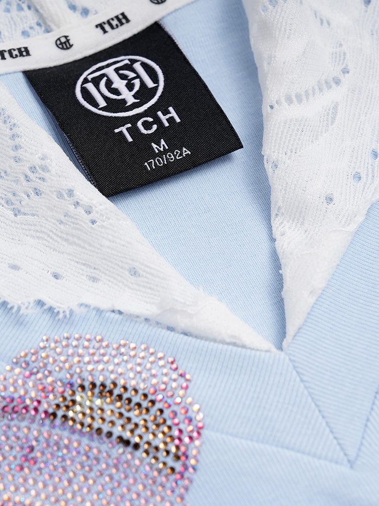 TCH Teddy Bear Rhinestone Lace Contrast Tee