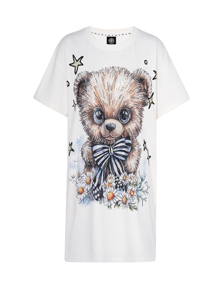 TCH Pre-sale Rhinestone Bear Print Graphic T-shirt Dress
