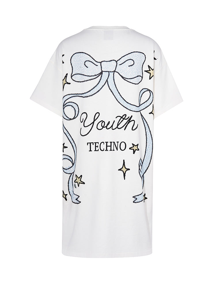 TCH Pre-sale Rhinestone Bear Print Graphic T-shirt Dress