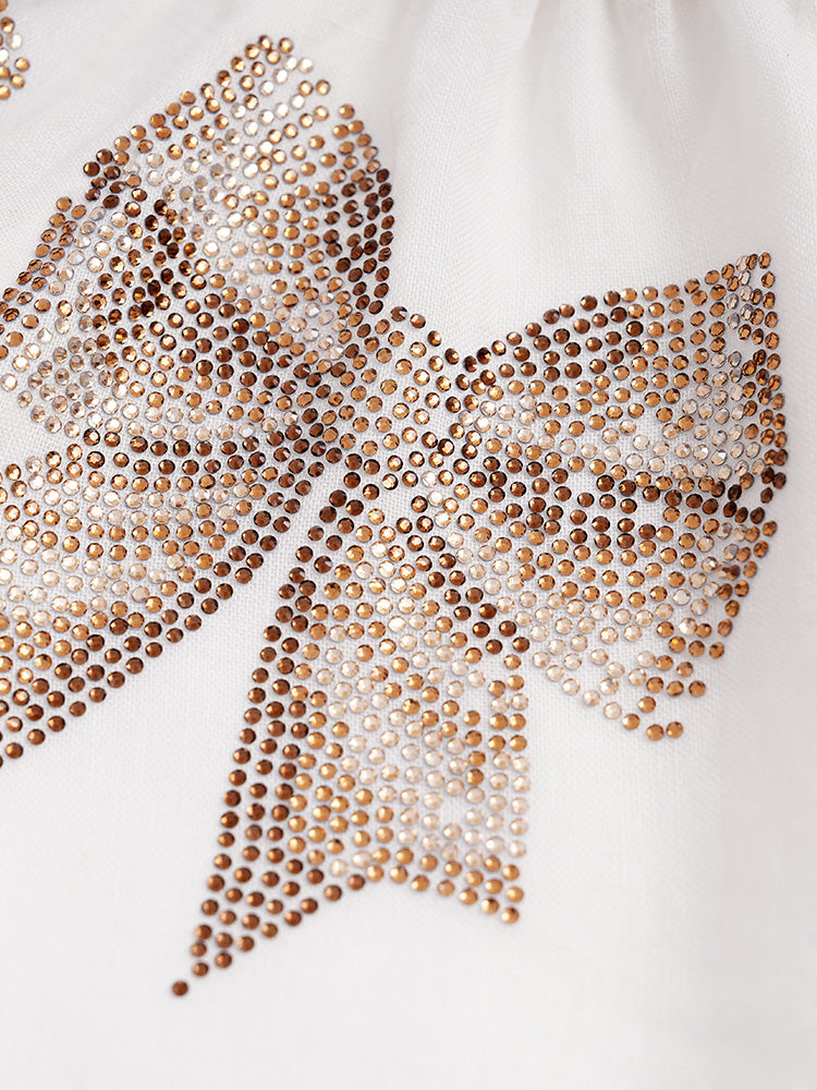 TCH Rhinestone Bow Floral Hollow Lace Blouse