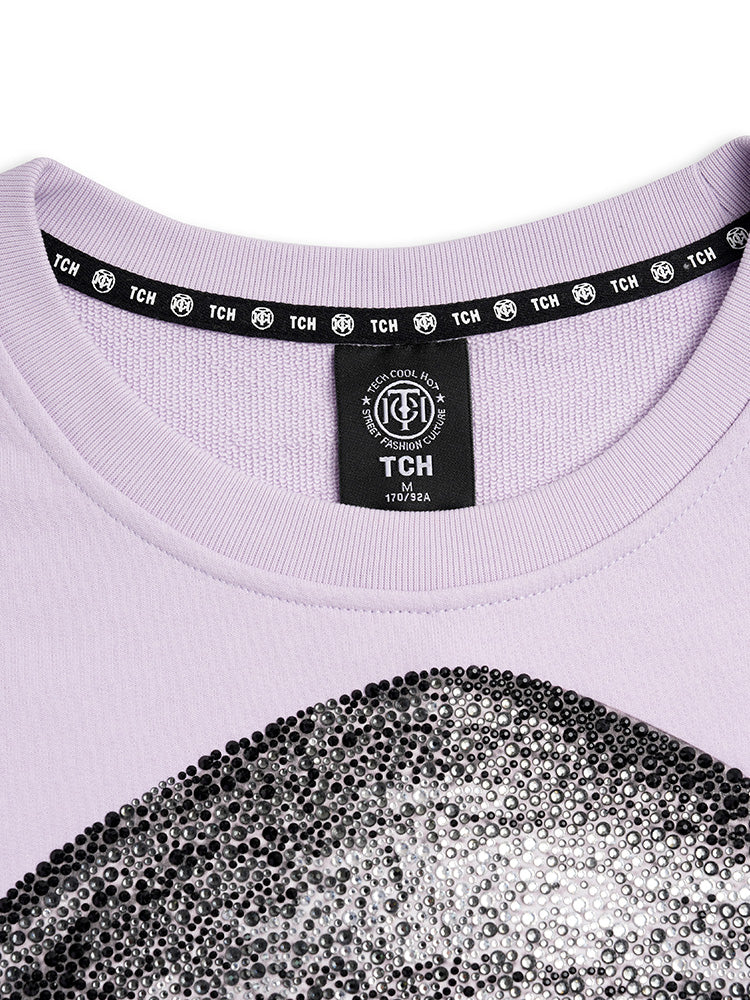 TCH Face Print Rhinestone Oversized Sweatshirt