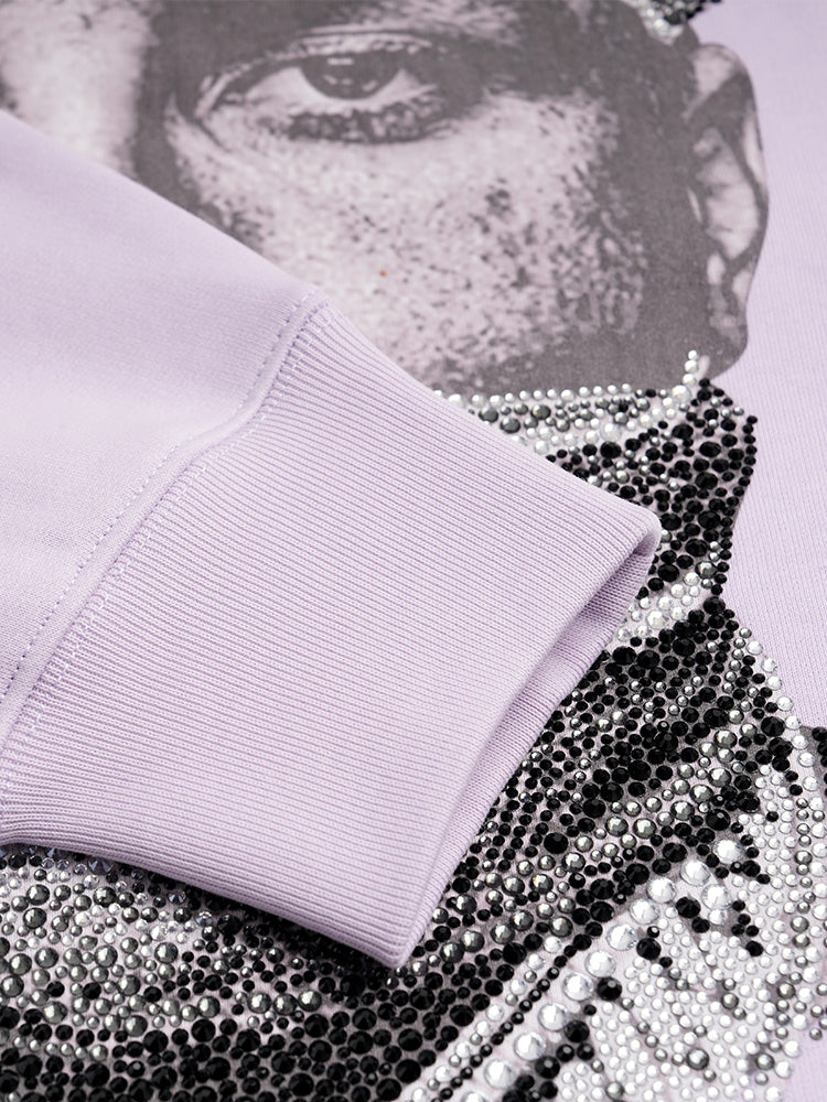 TCH Face Print Rhinestone Oversized Sweatshirt