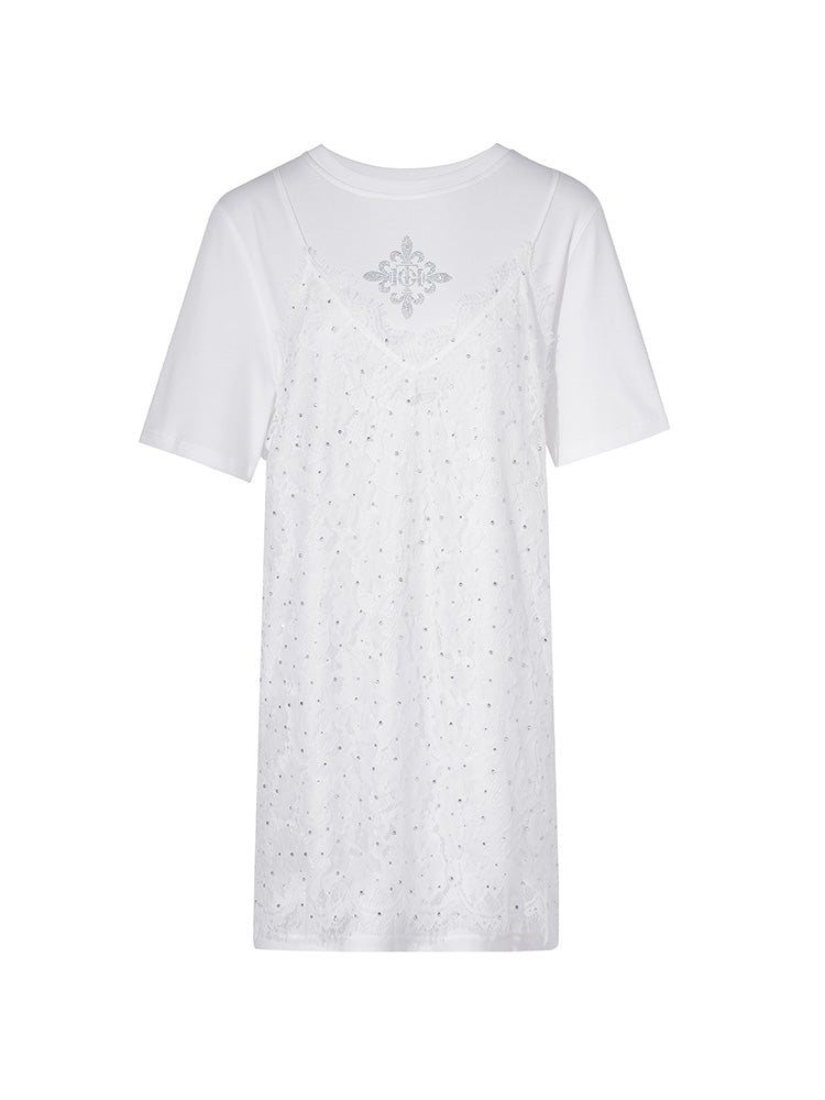 TCH Crystal Lace Cotton Casual T-shirt Dress