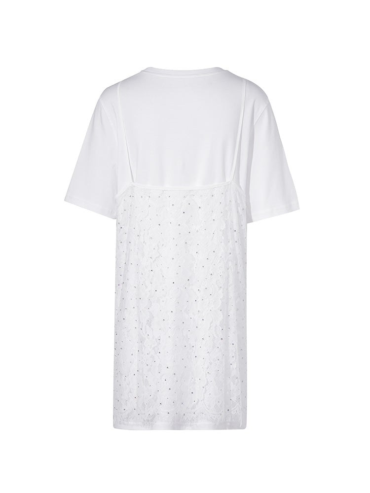 TCH Crystal Lace Cotton Casual T-shirt Dress