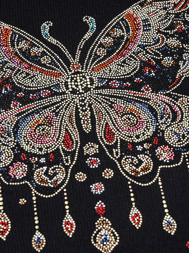 TCH Luxury Rhinestone Butterfly Print Sparkle Sweater