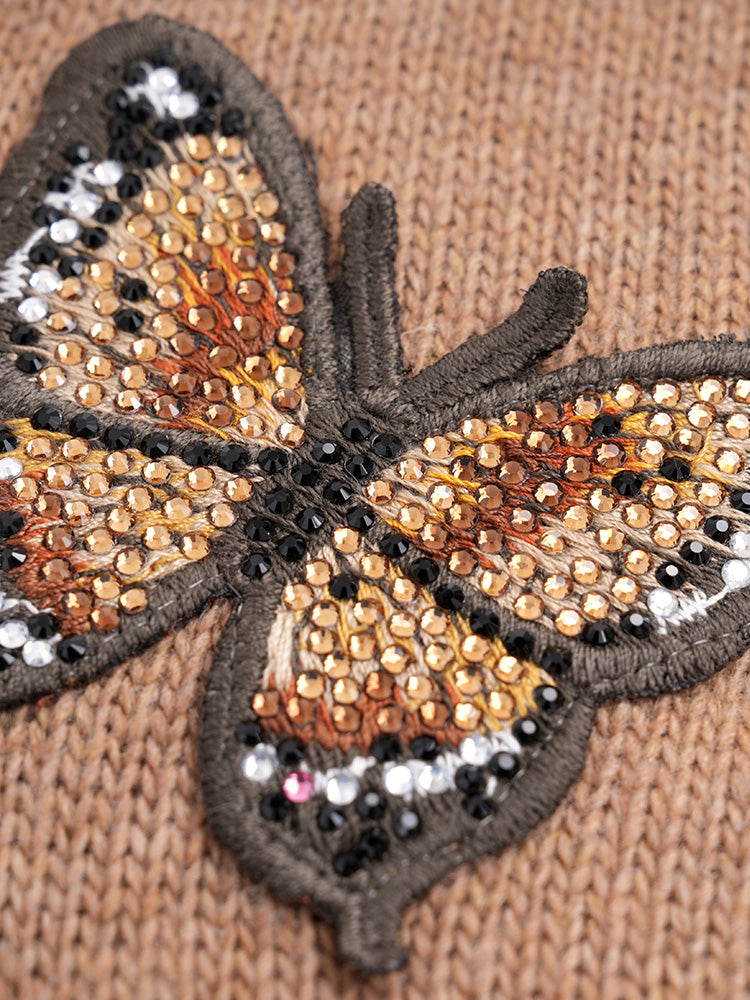 TCH Luxury Rhinestone Butterfly Print Sparkle Sweater