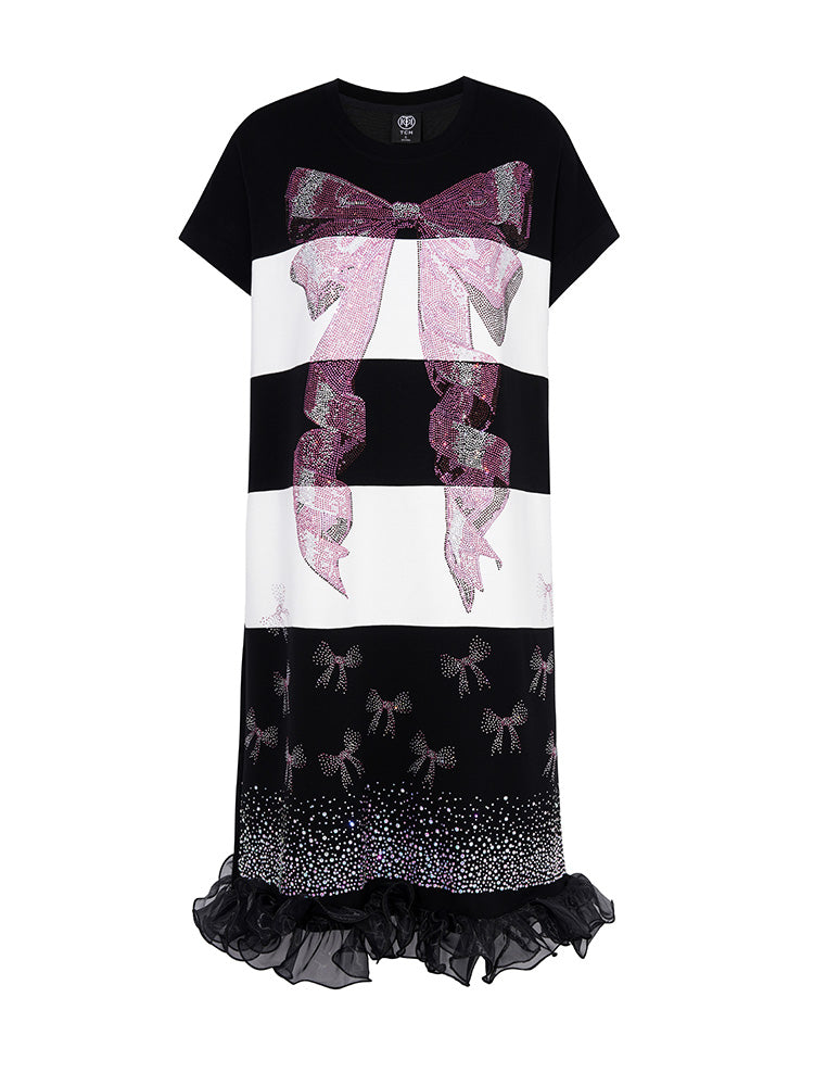 TCH Rhinestone Bow Shiny Ruffle Midi Dress
