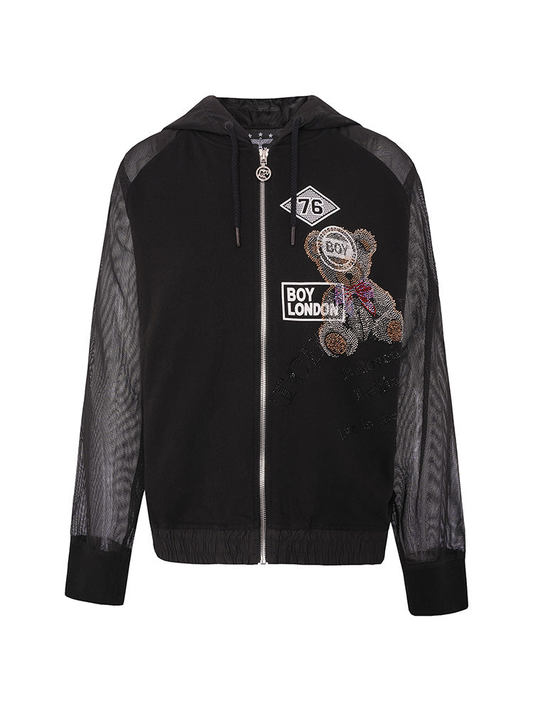 TCH Rhinestone Bear Graphic Mesh Sleeve Jacket