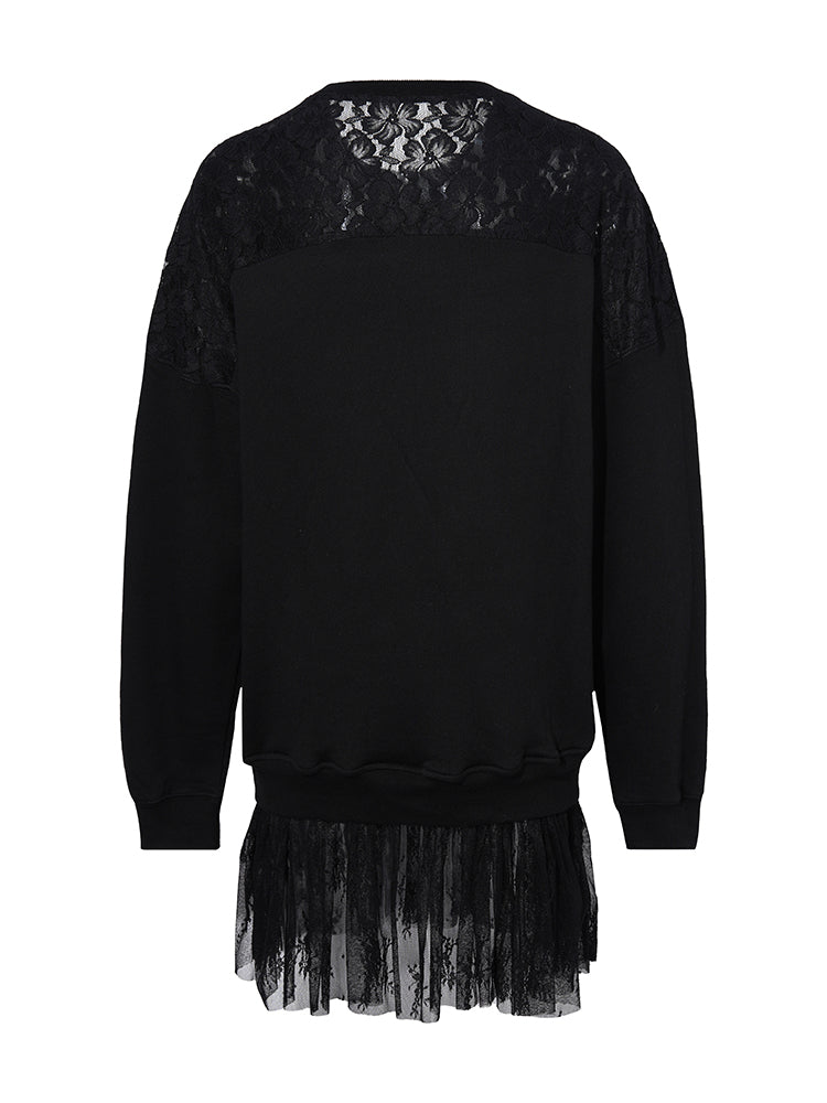 TCH Rhinestone Bow Mesh Short Dress with Lace Detail