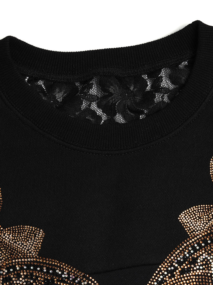 TCH Rhinestone Bow Mesh Short Dress with Lace Detail