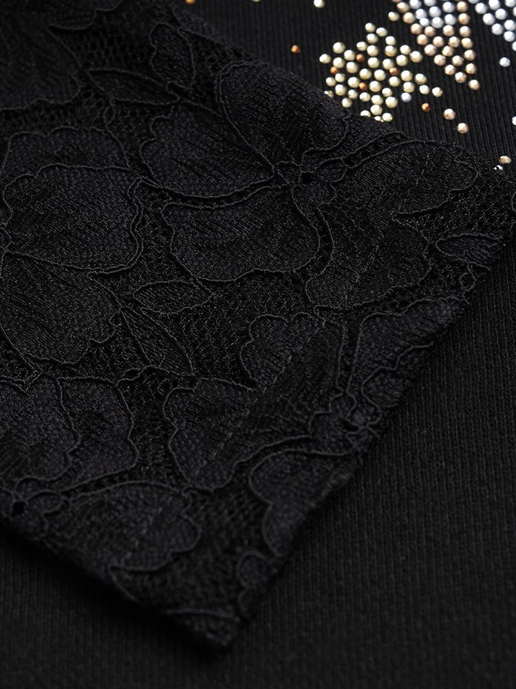 TCH Wings Rhinestone Sheer Lace Sleeve Top
