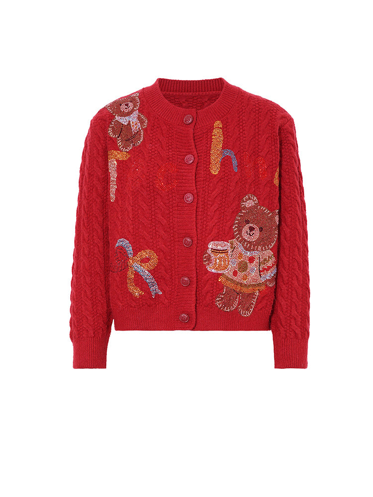 TCH Rhinestone Teddy Long Sleeve Knit Cardigan