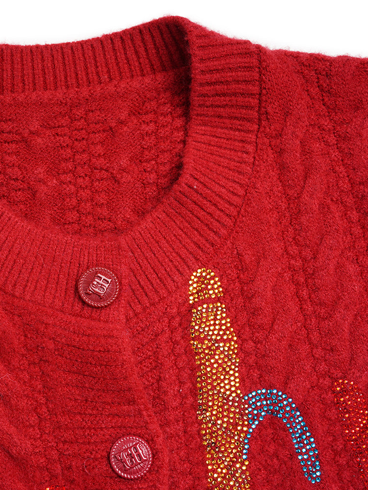 TCH Rhinestone Teddy Long Sleeve Knit Cardigan