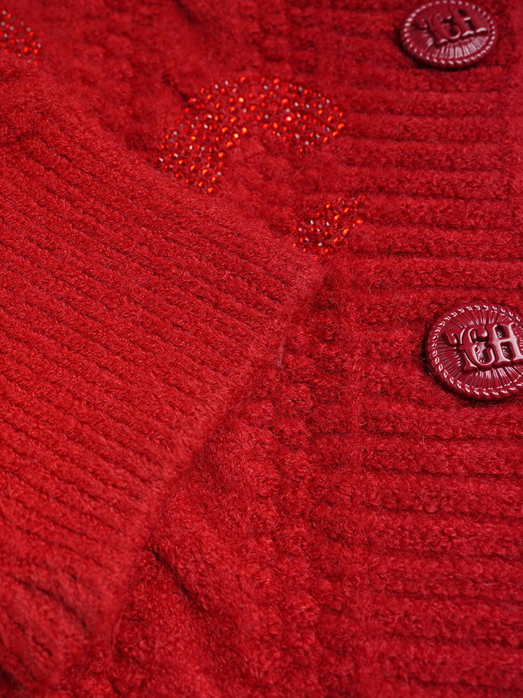 TCH Rhinestone Teddy Long Sleeve Knit Cardigan