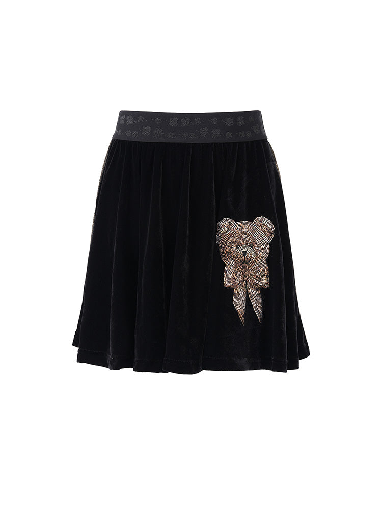 TCH Teddy Bear Rhinestone Flared Mini Skirt
