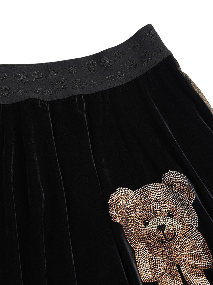 TCH Teddy Bear Rhinestone Flared Mini Skirt