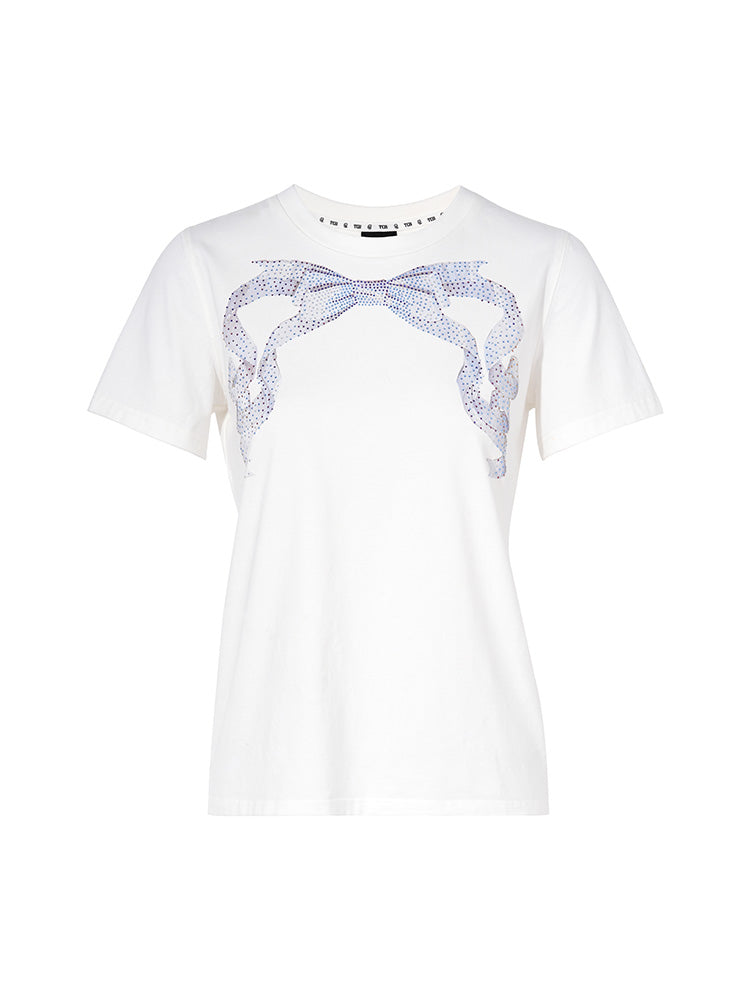 TCH Bow Rhinestone Cotton Short Sleeve Tee