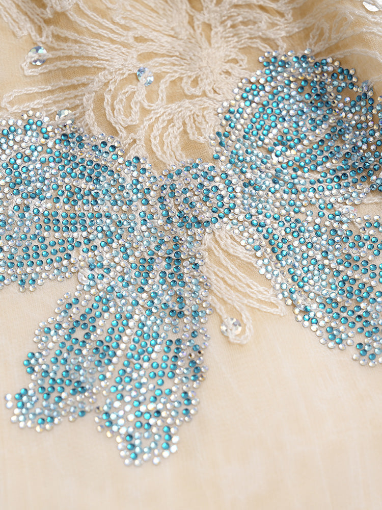 TCH Rhinestone Bow Floral Lace Palazzo Pants
