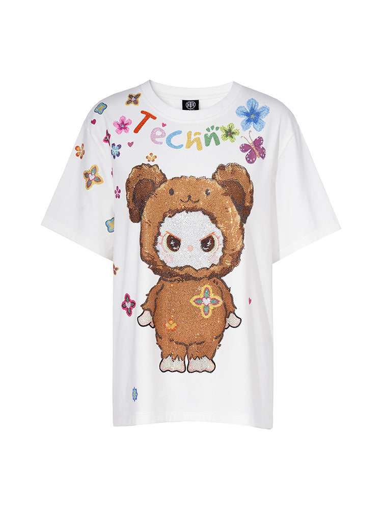 TCH Labubu Rhinestone Colorful Tee with White