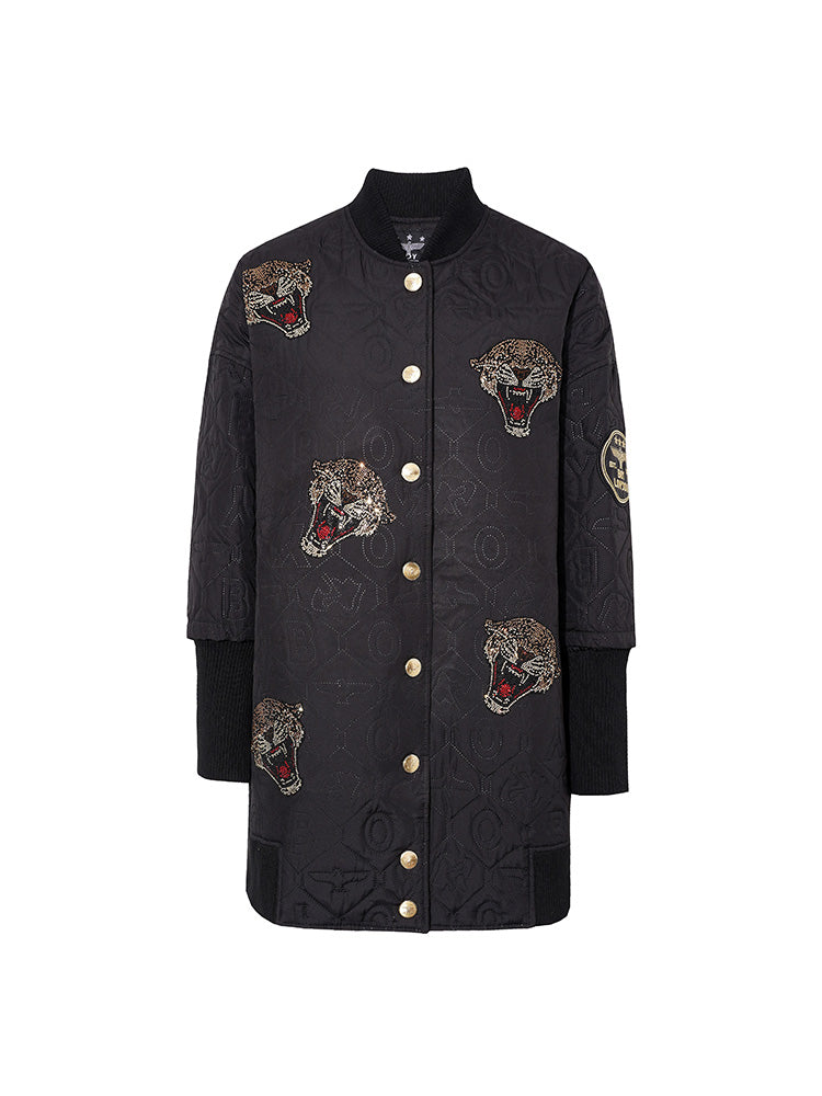 TCH Oversized Rhinestone Logo Button Down Jacket