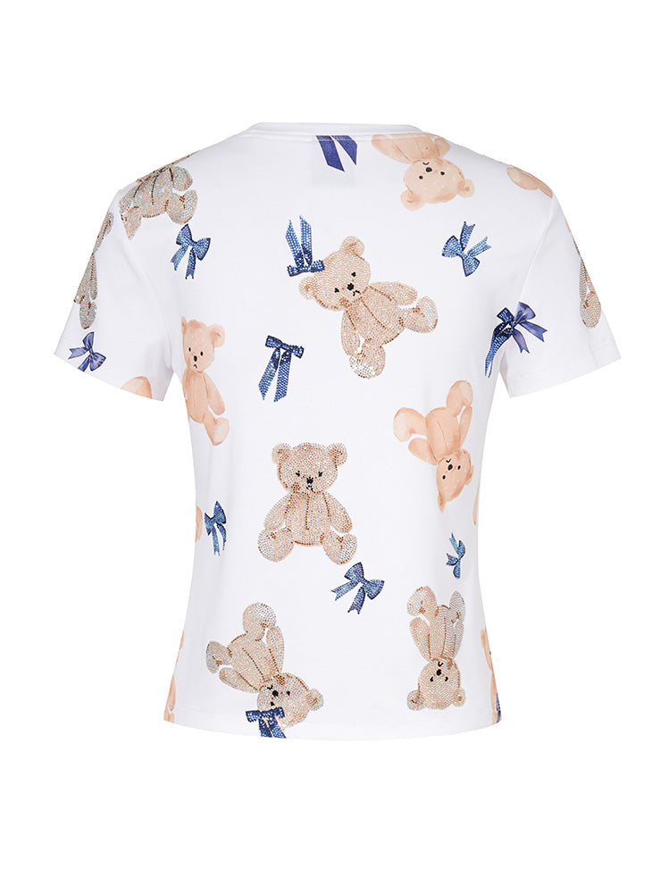 TCH Allover Teddy Bear Rhinestone Tee with White