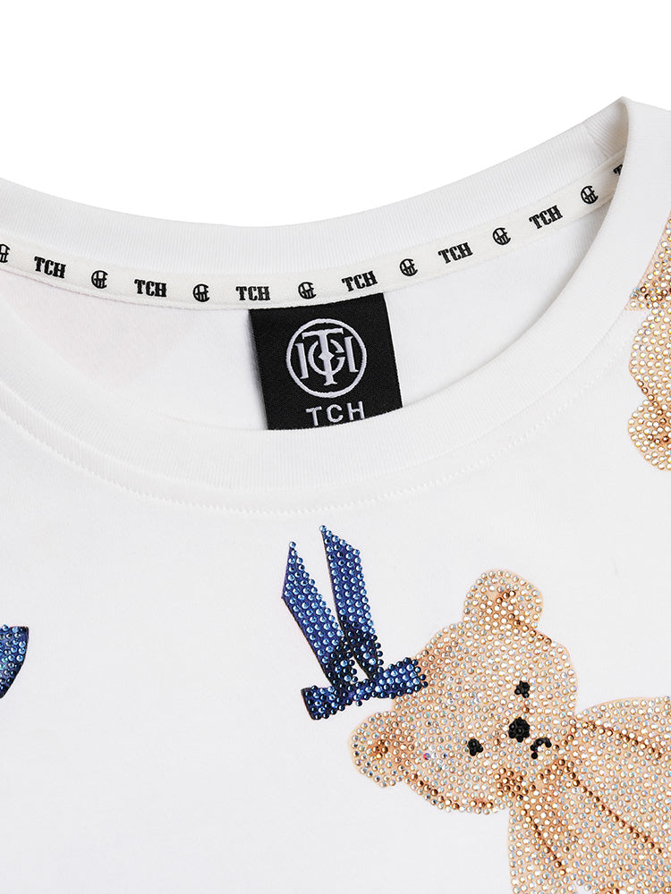 TCH Allover Teddy Bear Rhinestone Tee with White