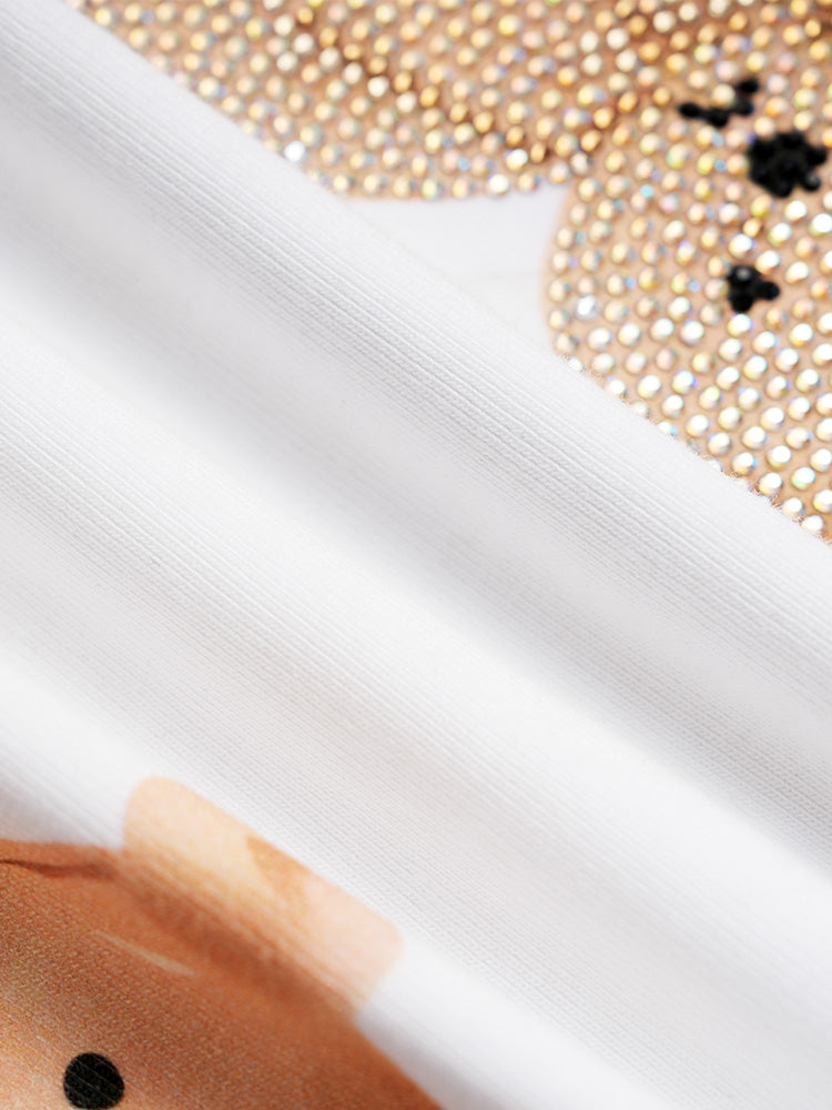 TCH Allover Teddy Bear Rhinestone Tee with White