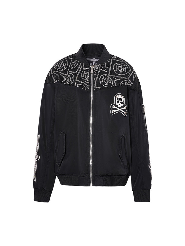 TCH Rhinestone Logo Graphic Bomber Jacket