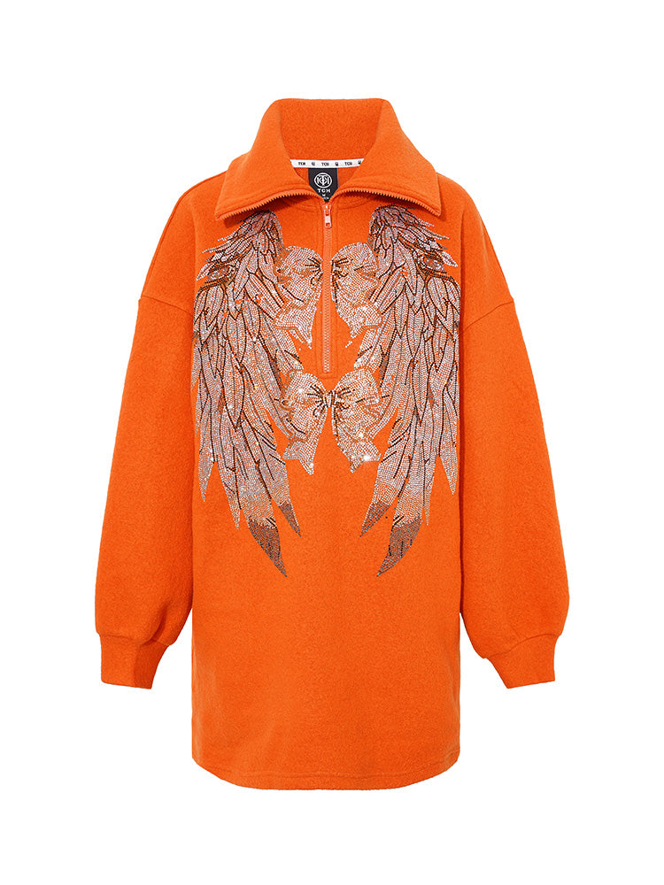 TCH Oversized Rhinestone Wings Graphic Sweatshirt Dress