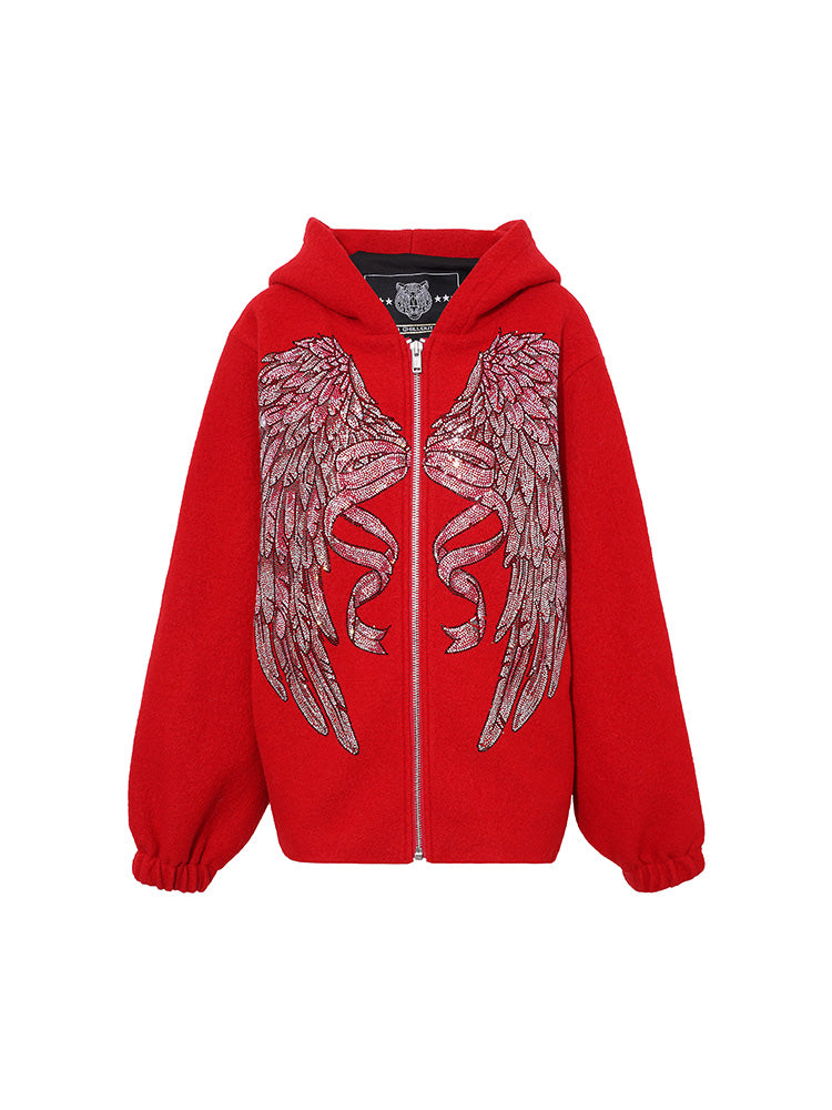 TCH Oversized Rhinestone Hoodie Unisex Y2K Wings Graphic Jacket