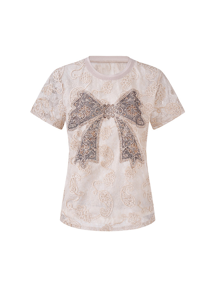 TCH Embroidery Rhinestone Bow Blouse