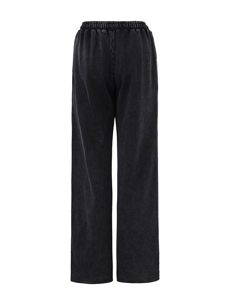 TCH Letter Print Rhinestone Distressed Wide Leg Pants