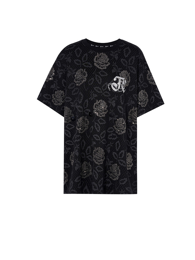 TCH Graphic Rhinestone Rose Print Fahion Tee