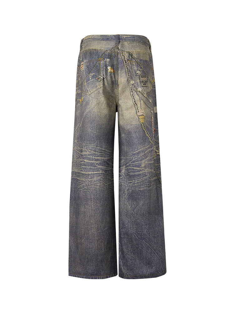 TCH Star Graphic Rhinestone Cotton Jeans