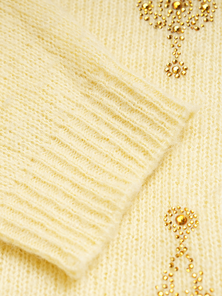 TCH Rhinestone Patterned V Neck Sweater