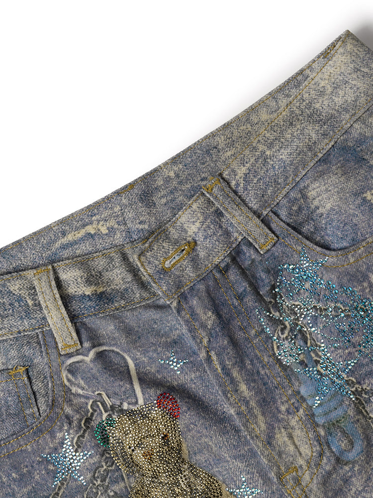 TCH Star Graphic Rhinestone Cotton Jeans