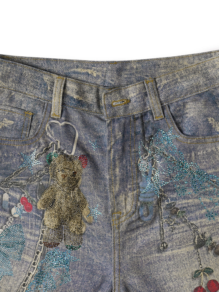 TCH Star Graphic Rhinestone Cotton Jeans