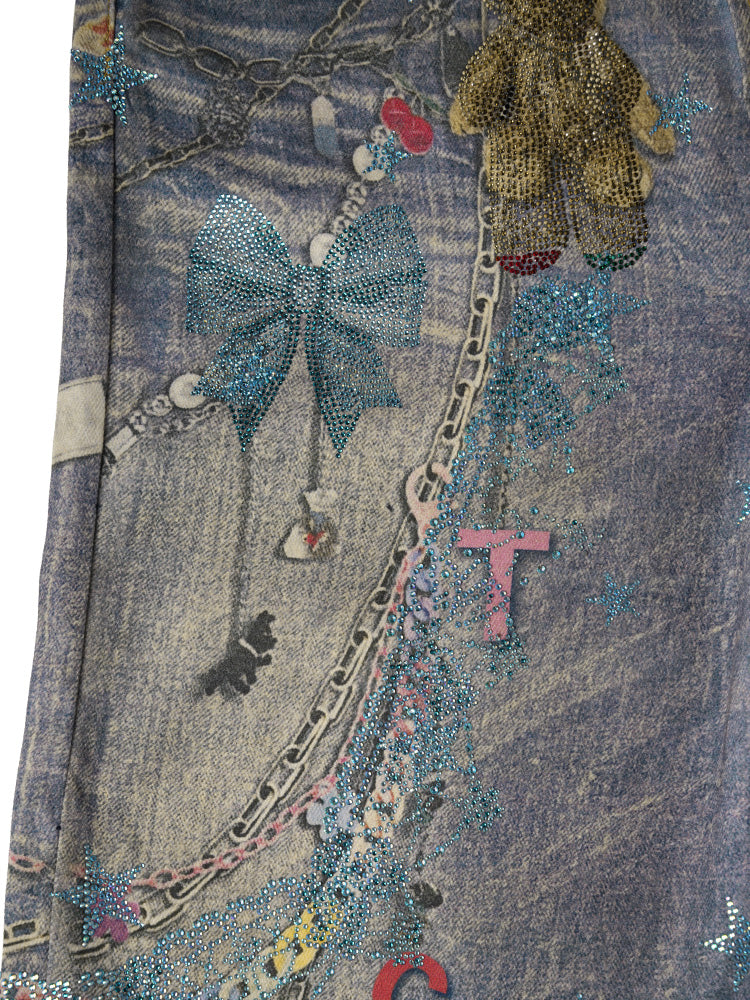 TCH Star Graphic Rhinestone Cotton Jeans