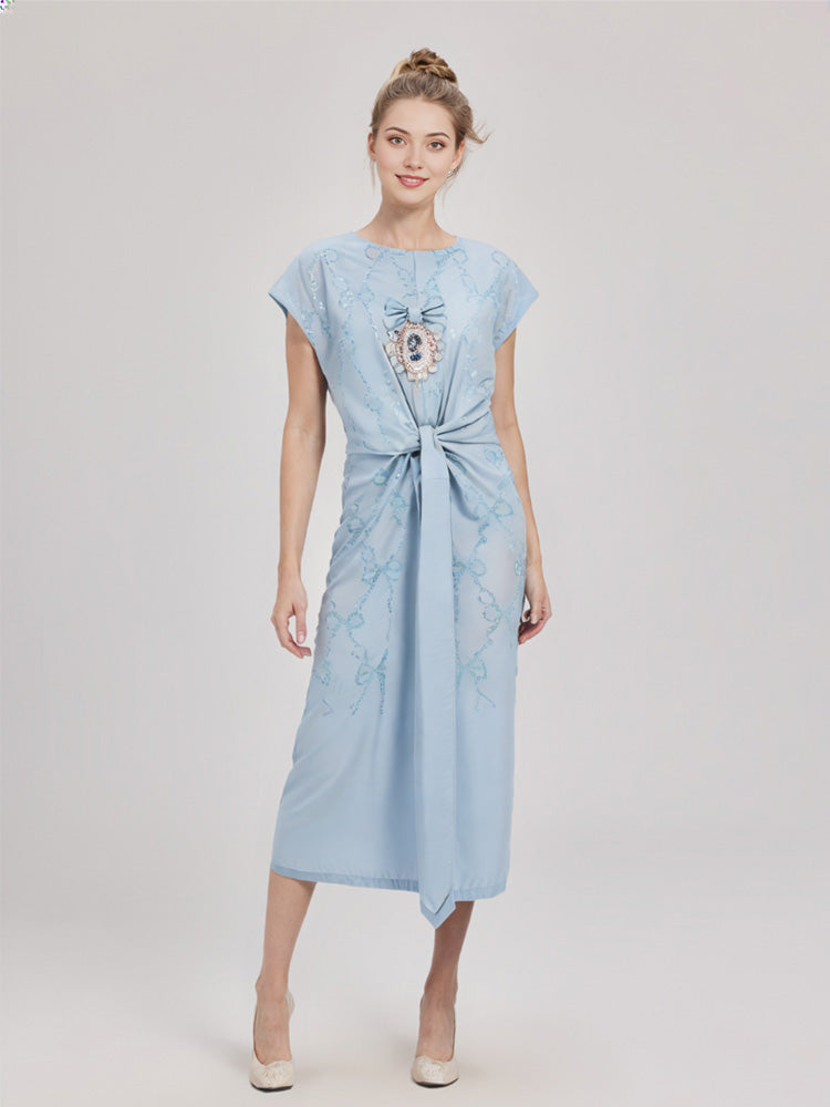 TCH Rhinestone Graphic Twist Waist Midi Dress