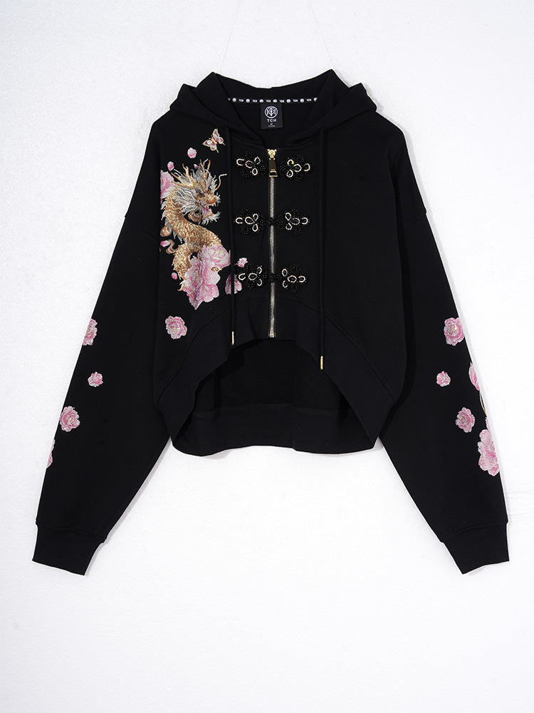 TCH Luxury Dragon Rhinestone Sparkle Flower Jacket with Black