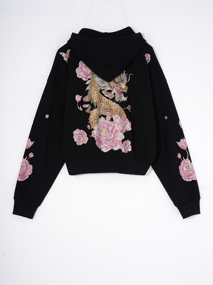 TCH Luxury Dragon Rhinestone Sparkle Flower Jacket with Black