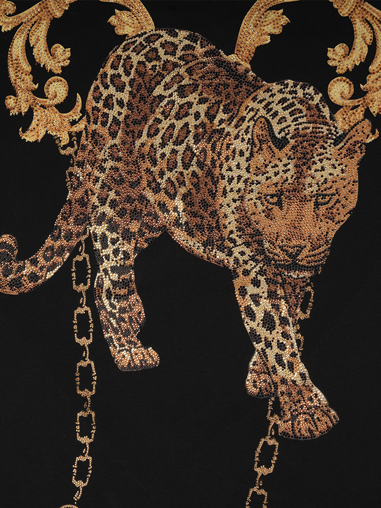 TCH Rhinestone Leopard Baroque Print T Shirt Dress