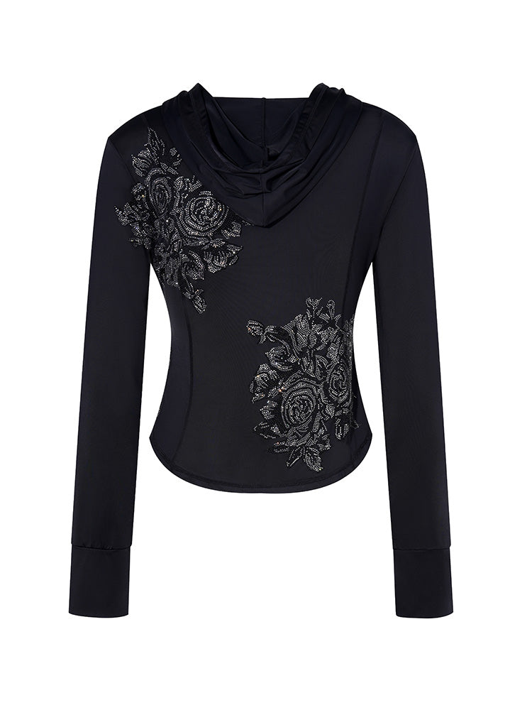 TCH Flower Crystal-Embellished Black Sun Shirt