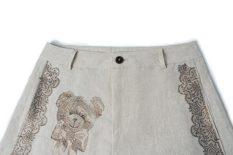 TCH Rhinestone Graphic Bear Palazzo Trousers