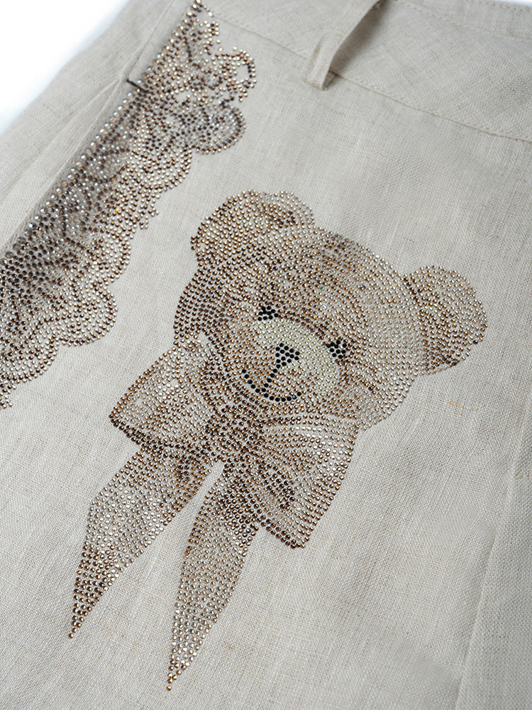 TCH Rhinestone Graphic Bear Palazzo Trousers