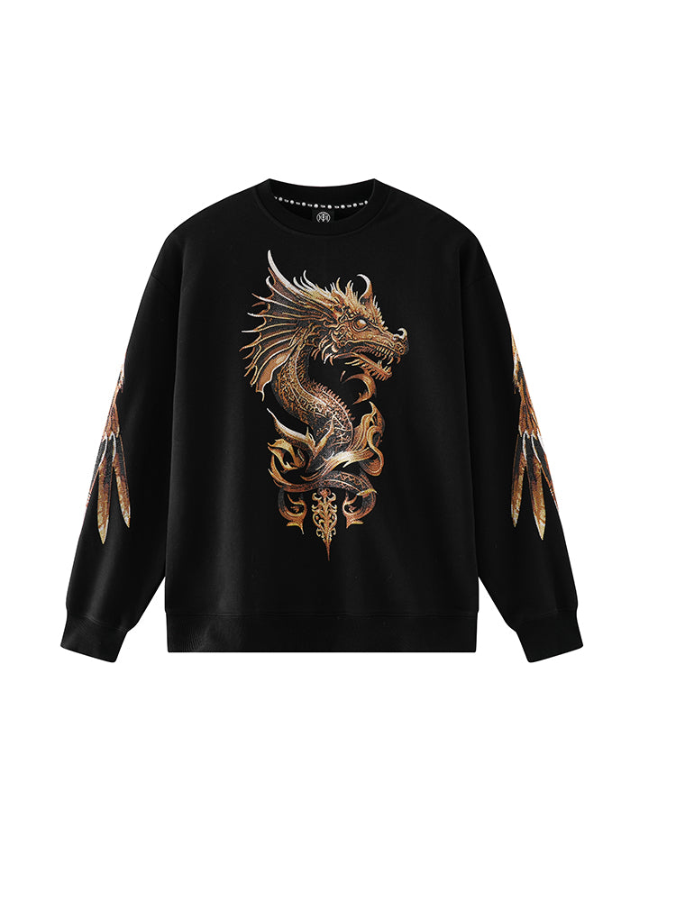TCH Gold Dragon Rhinestones Black Sweatshirt