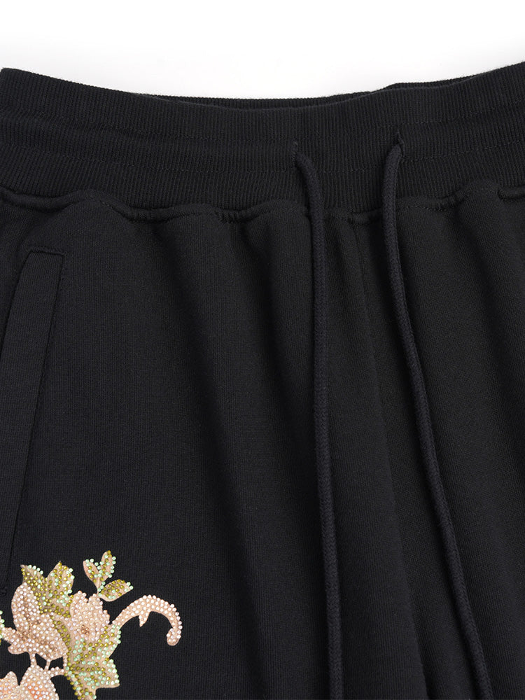 TCH Rhinestone Floral-Embroidered Trousers