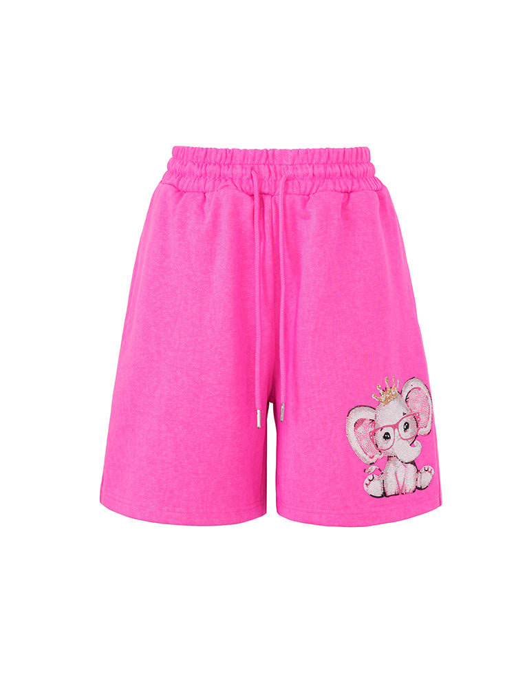 TCH Rhinestone Elephant Print Elastic Waist Shorts