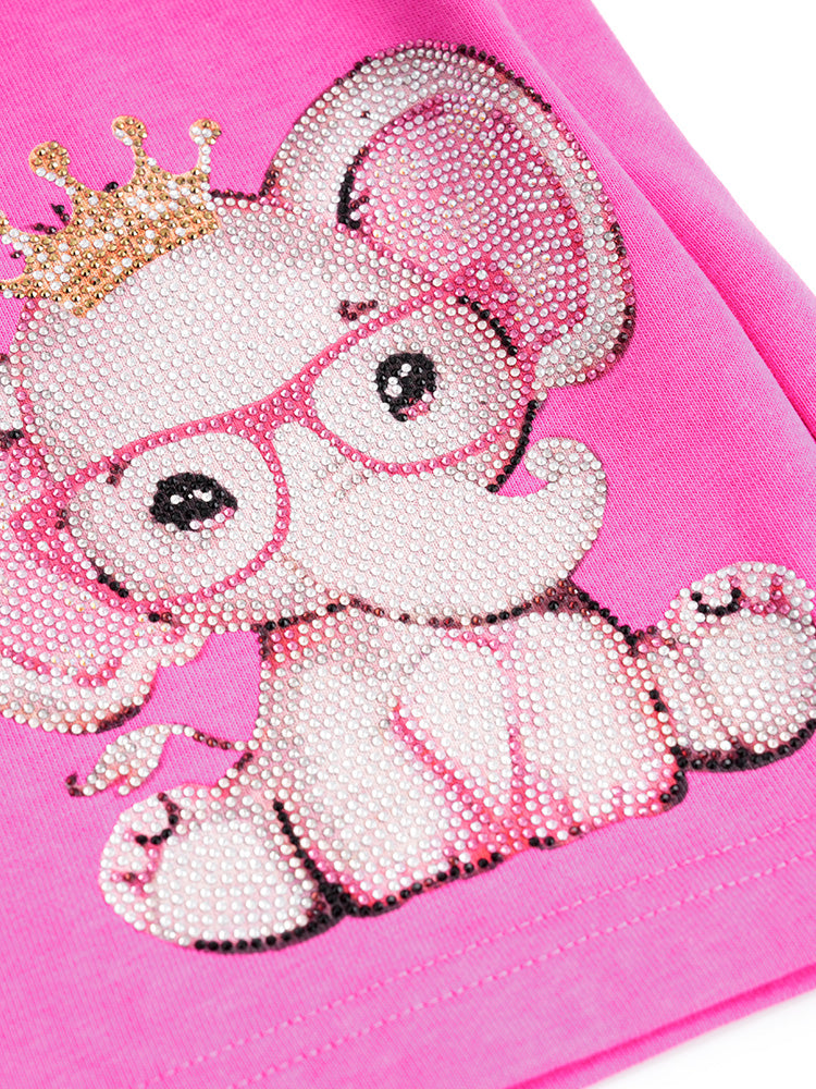 TCH Rhinestone Elephant Print Elastic Waist Shorts