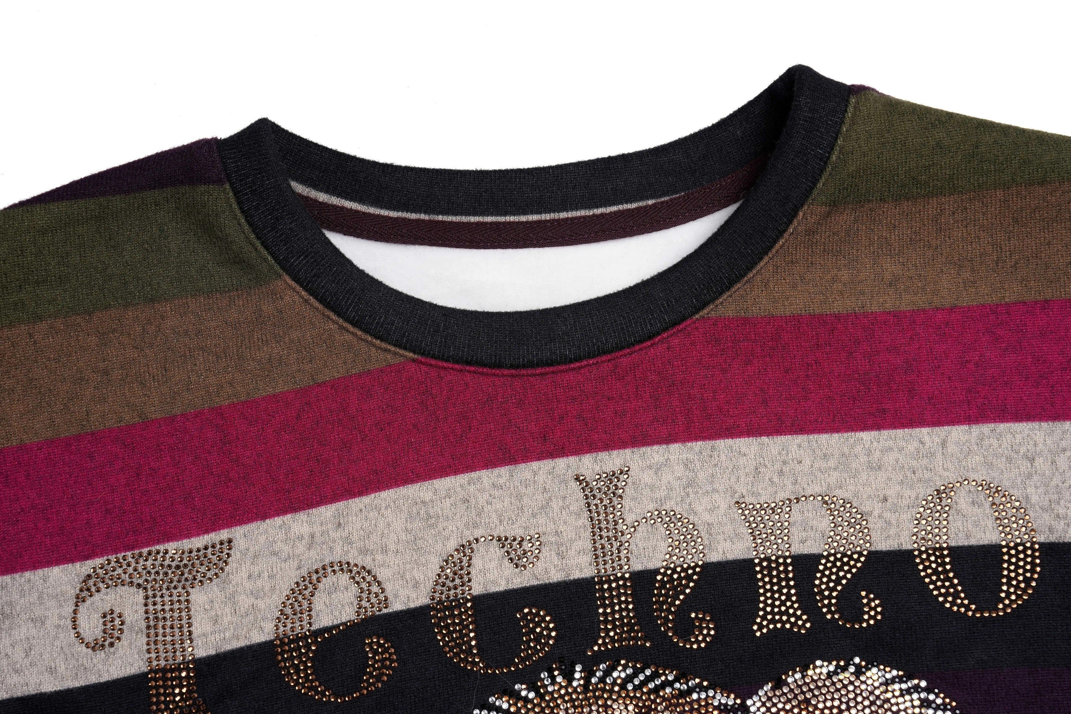 TCH Rhinestone Teddy Bear Striped Sweatshirt